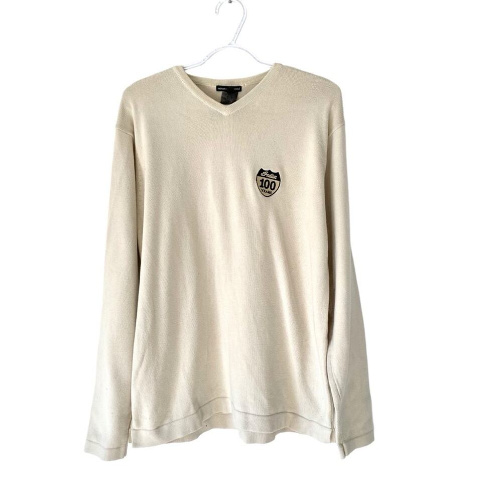 Indian Motorcycle 100 Years Beige Cotton V-neck Mens Sweater size large